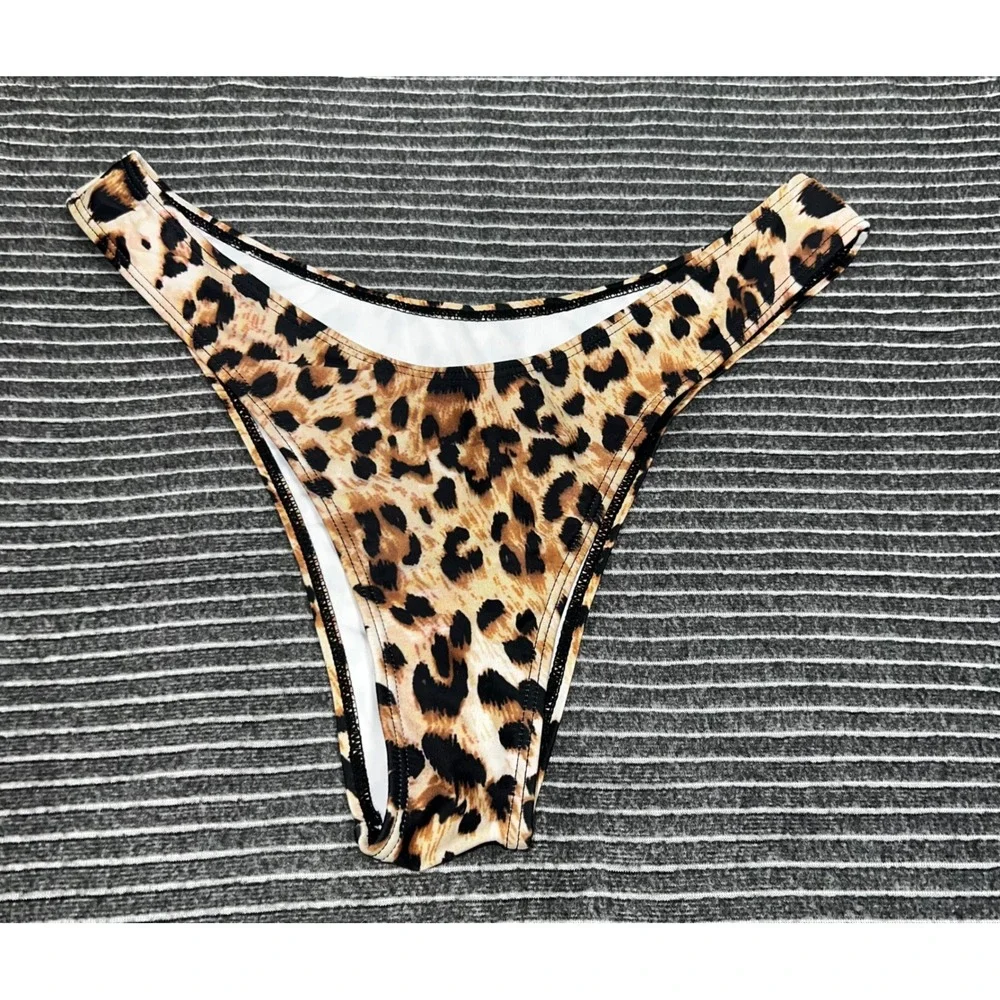 Shein Women XL Leopard Print High Cut Bikini Bottoms Brown Animal‎ Print Cheeky